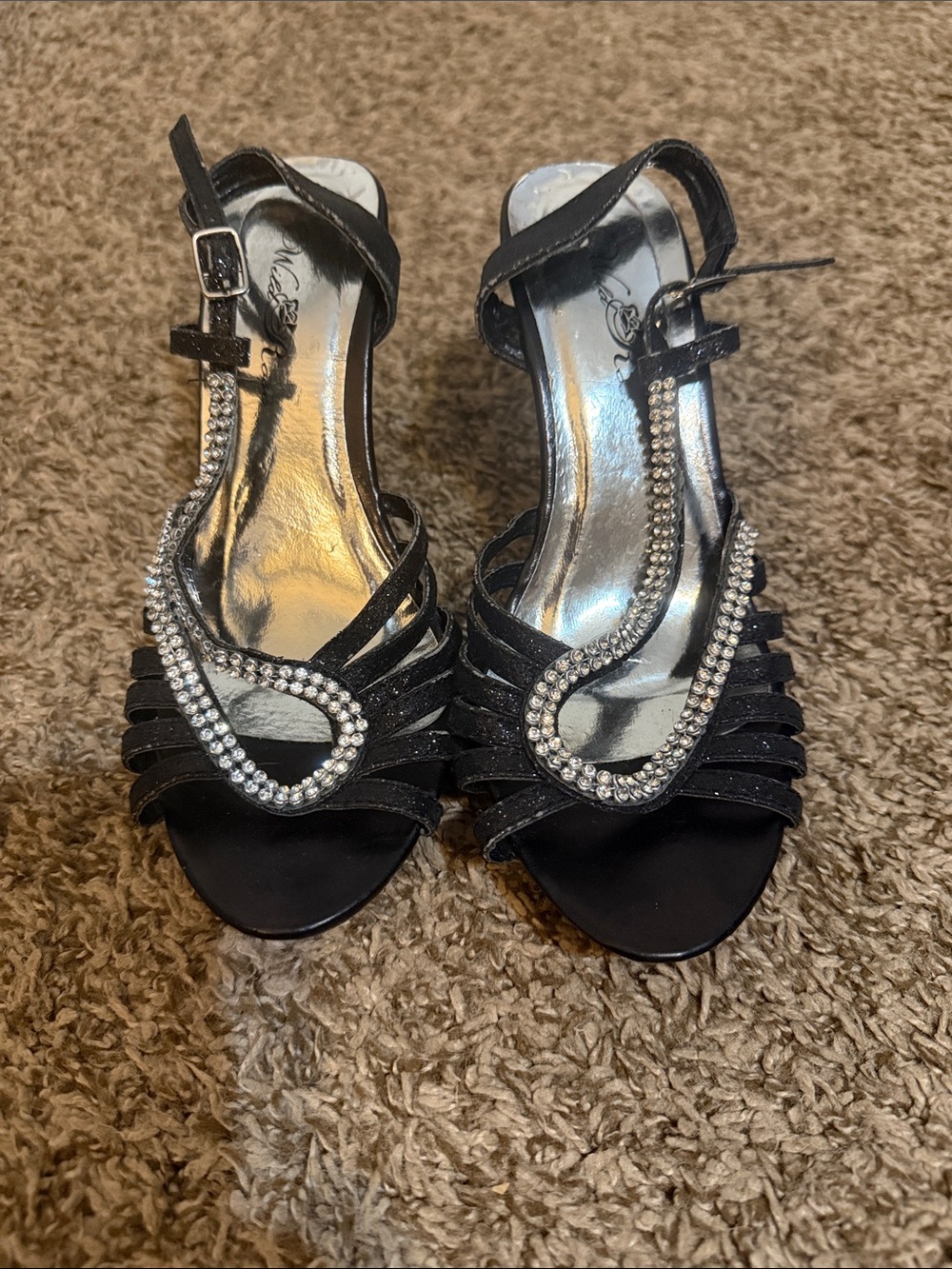 Wild Rose Black Rhinestone T-Strap Evening Heels